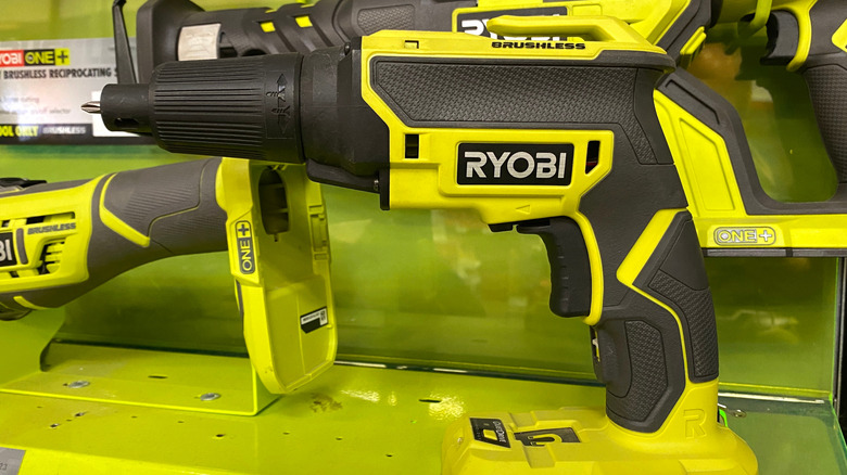 Ryobi drill photographed up-close