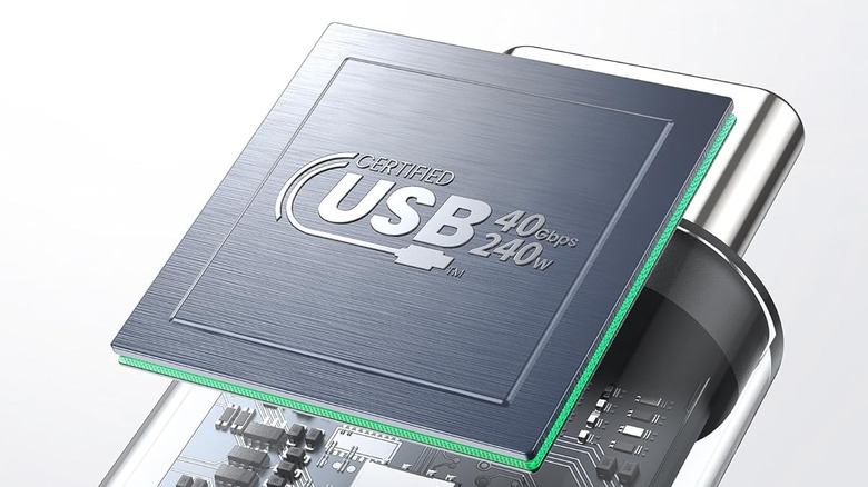 Certified USB symbol on a diagram of a cross section of a USB charger