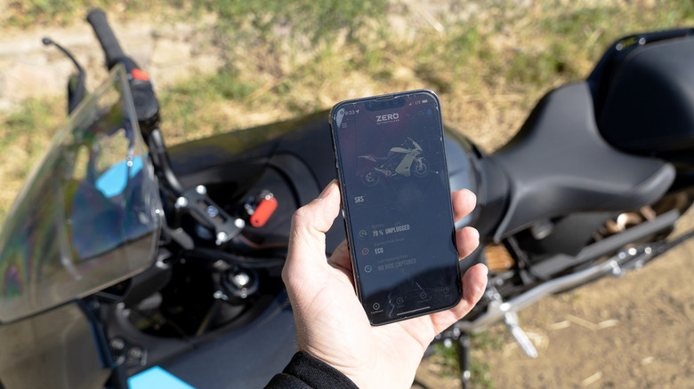 Zero Motorcycles app with SR/S in background