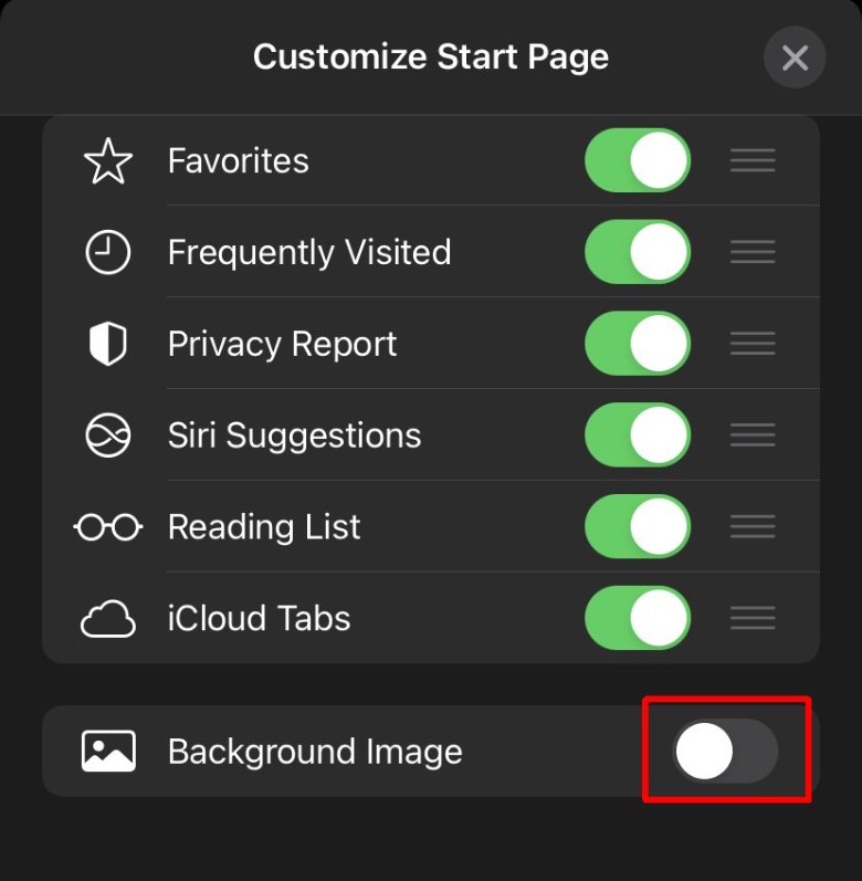 Safari customize screen
