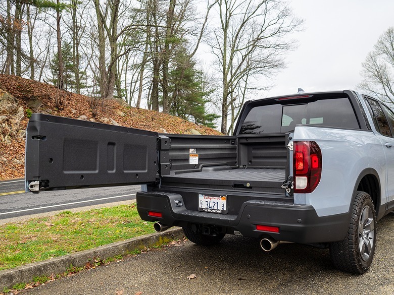 2024 Honda Ridgeline TrailSport dual-action tailgate opened to the left