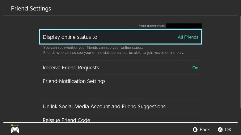 Switch online status setting