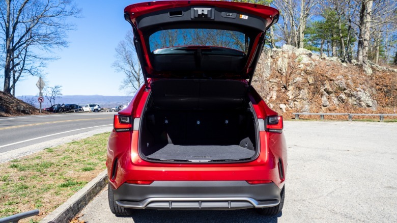 2026 Lexus NX 350h F Sport Handling AWD rear cargo area with rear hatch fully open