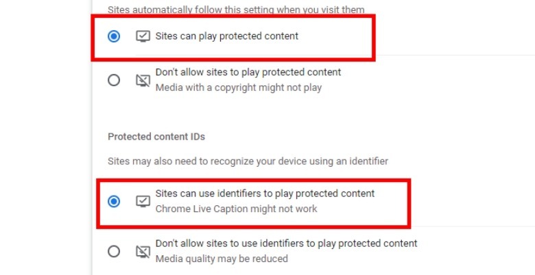 Widevine settings in Chrome.
