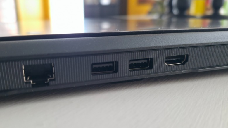A close-up of the MSI Cyborg 15 Max's external ports