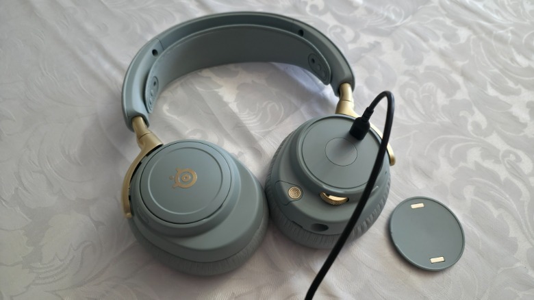 The Arctis Nova Elite with USB cable attached