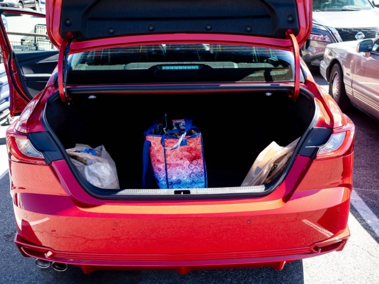 2026 Toyota Camry trunk opened with groceries inside