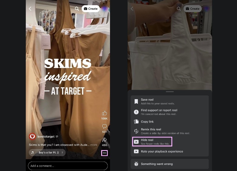 Facebook App hide reel
