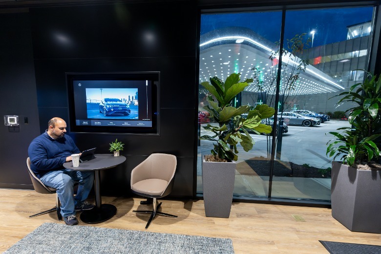 Inside of Mercedes EV lounge