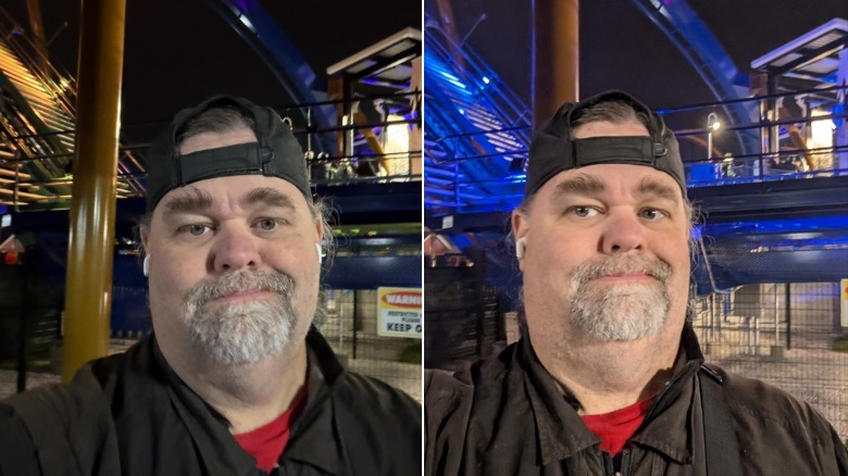 Two selfies at night