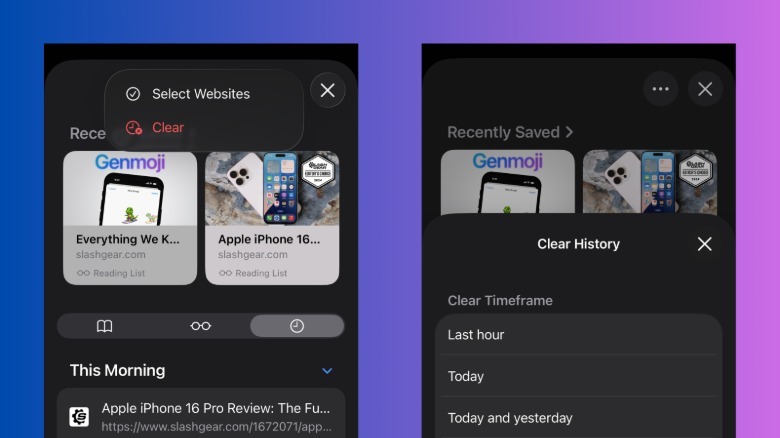 Clear history on iOS 26 in Safari