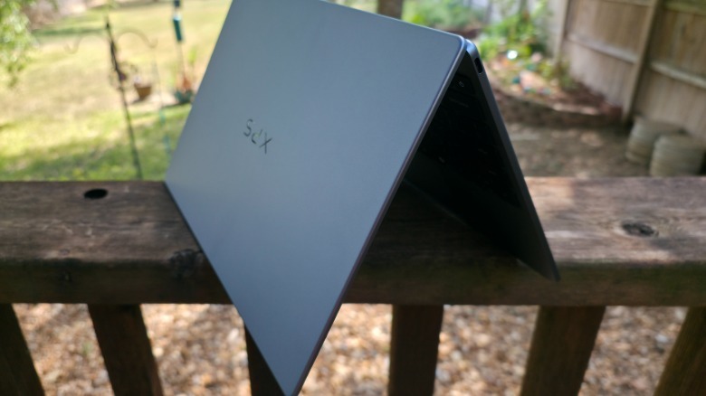 The Dell XPS 13 opened to show how thin it is
