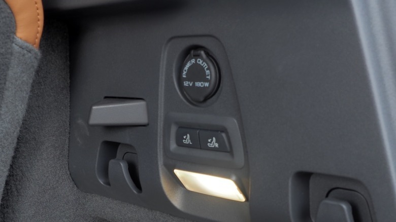 Close up of a trunk power outlet in a 2026 Lucid Gravity
