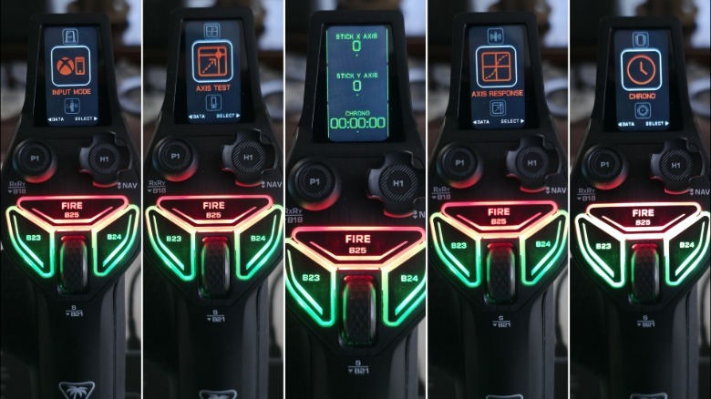 Different menu screens on the VelocityOne HOTAS
