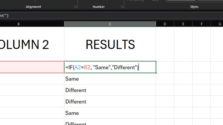 Excel IF function compare columns