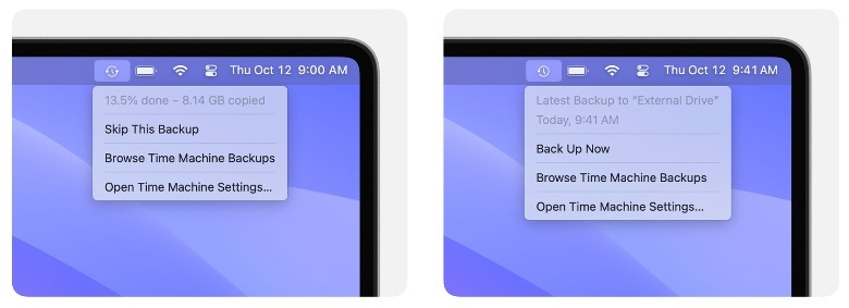 apple time machine backup menu