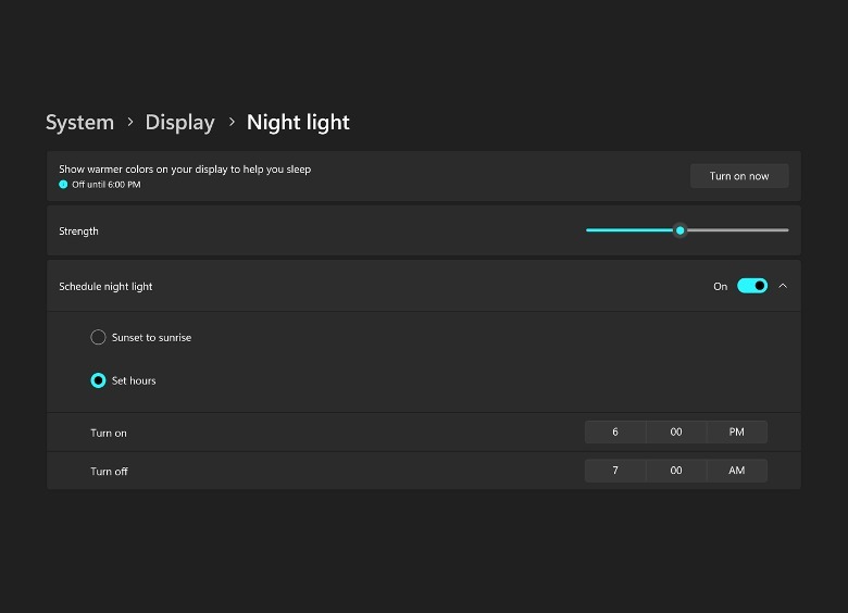 Configuración de luz nocturna de Windows 11