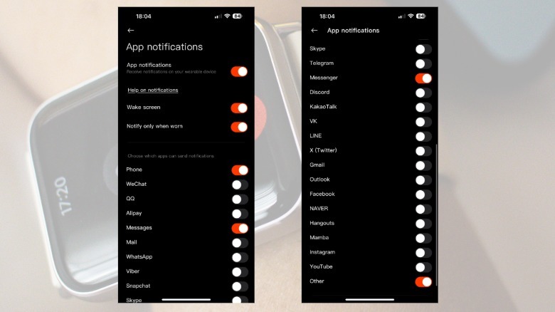 Mi Fitness showing which apps can notify on the fitness tracker