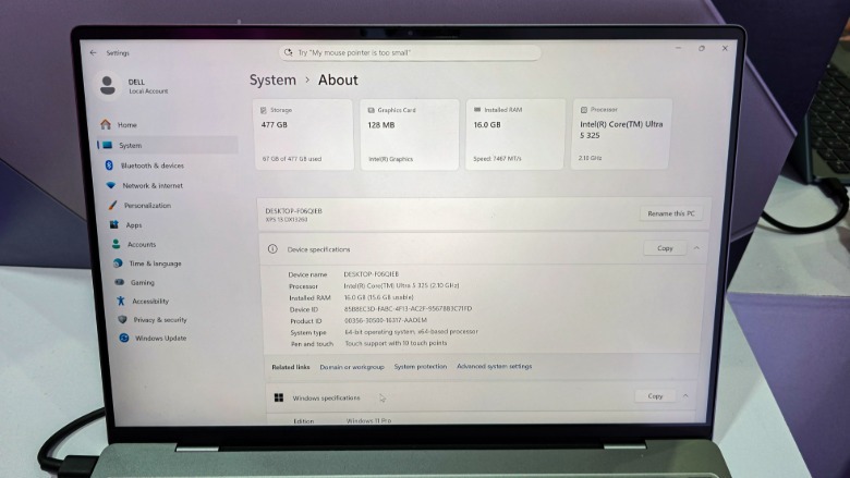 the specifications of the Dell XPS 13 budget laptop on display at Computex 2026