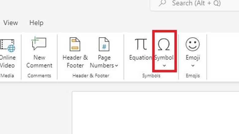 Microsoft Word symbol button