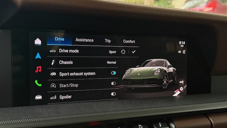 2026 Porsche 911 Carrera 4S infotainment screen with drive mode adjustments