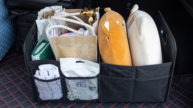 K Knodel Car Trunk Organizer filled with contents