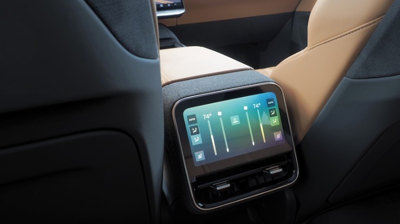 Second row center console touchscreen in a 2026 Lucid Gravity