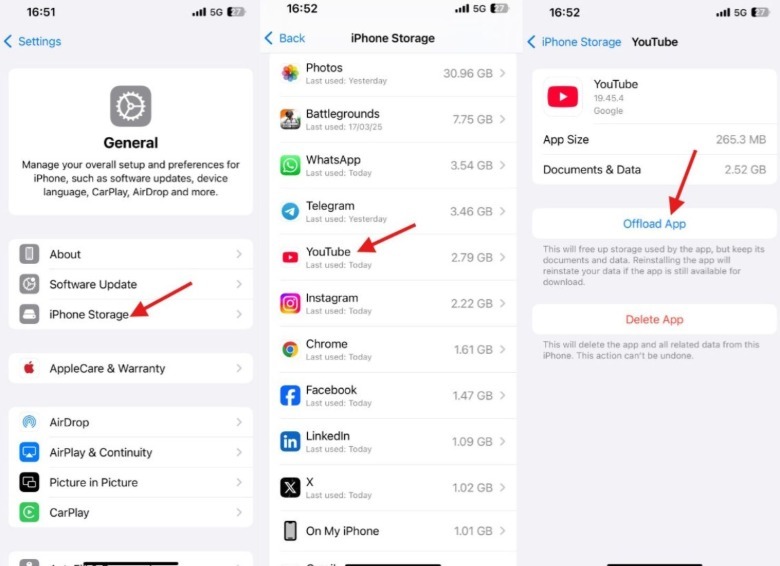 Instruksi untuk membongkar aplikasi YouTube di iPhone.