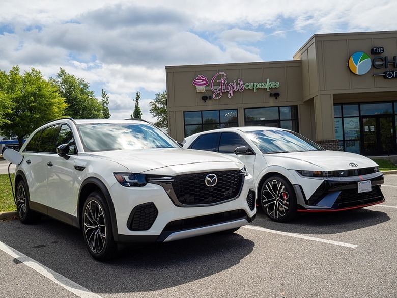 2025 Mazda CX-70 PHEV parked next to Hyundai IONIQ 5 N