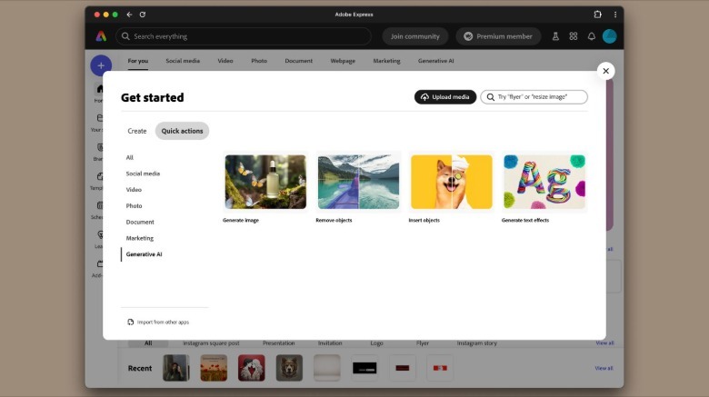Get started page Adobe Express