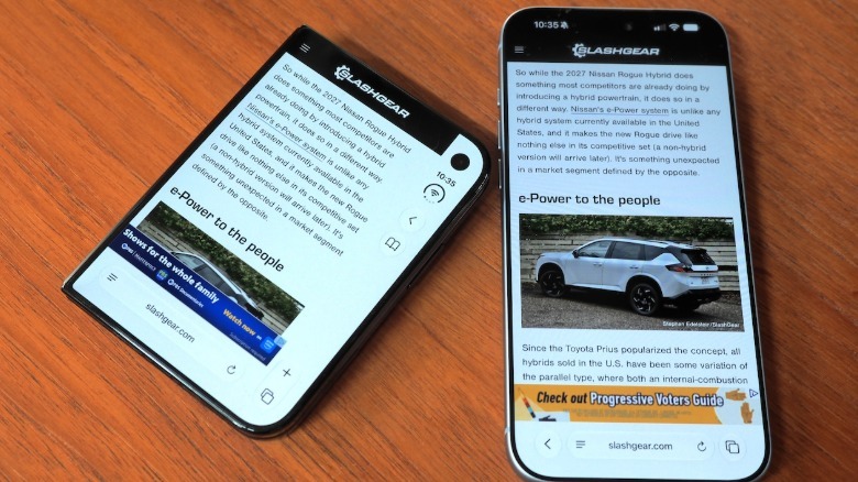 iPhone Duo closed next to iPhone 18 Pro Max showing webpages
