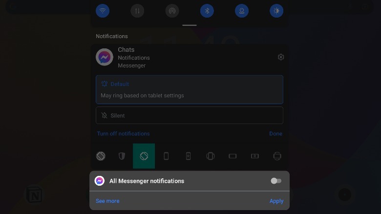 app notification options in notification panel