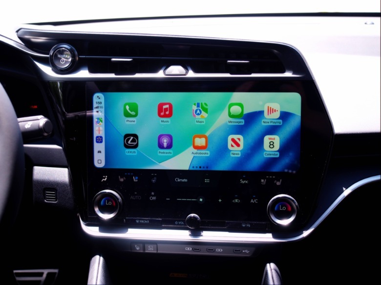 2026 Lexus RZ center console touchscreen with Apple CarPlay active