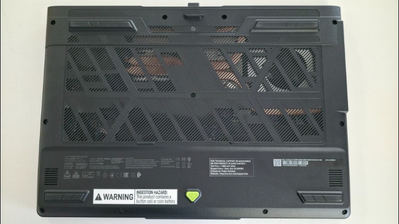 The under-side of the MSI Cyborg 15 gaming laptop