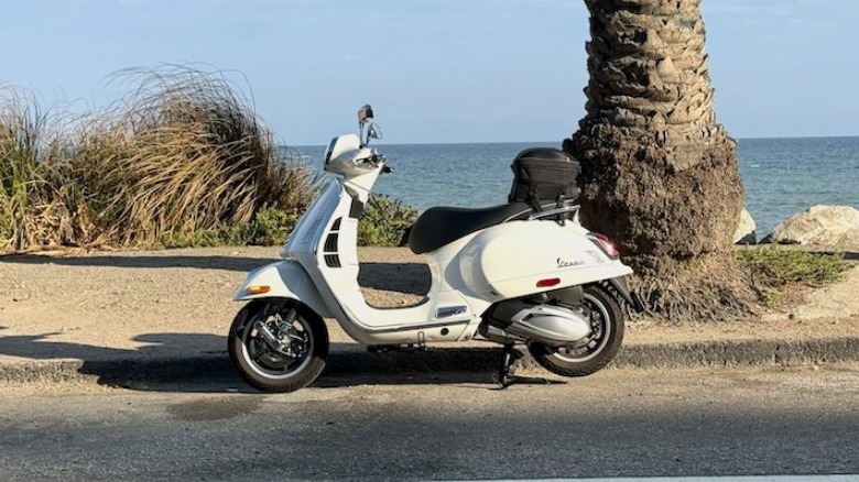 2026 Vespa Gts Super 310 parked on PCH in Malibu