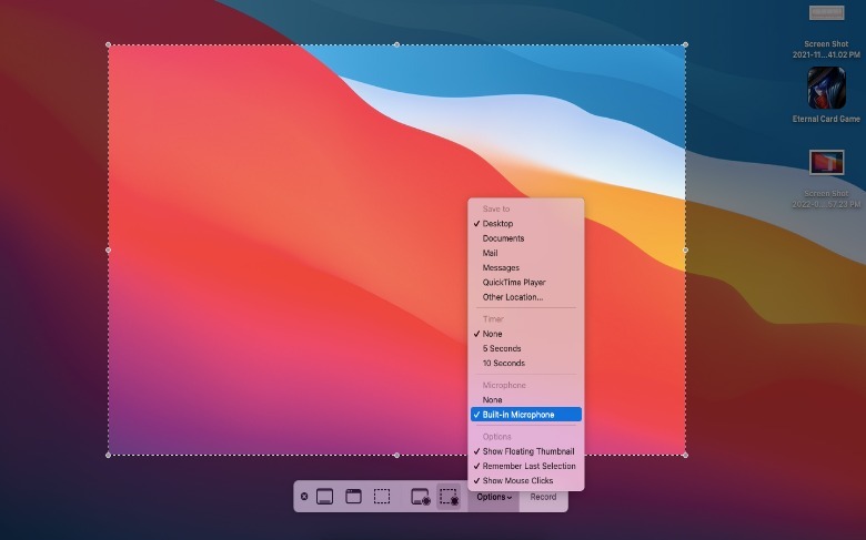 Apple Screenshot Toolbar Options