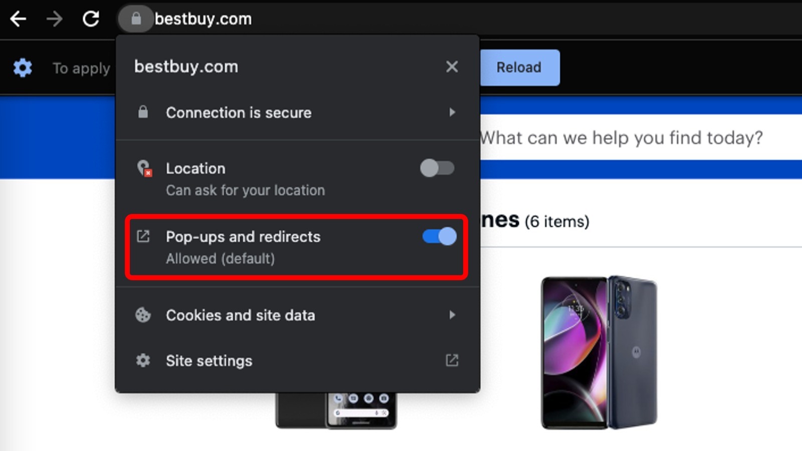 Allow Popups setting Chrome