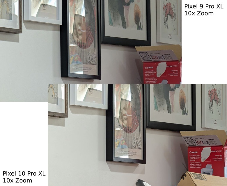 Two frames showing framed artwork on a white wall.