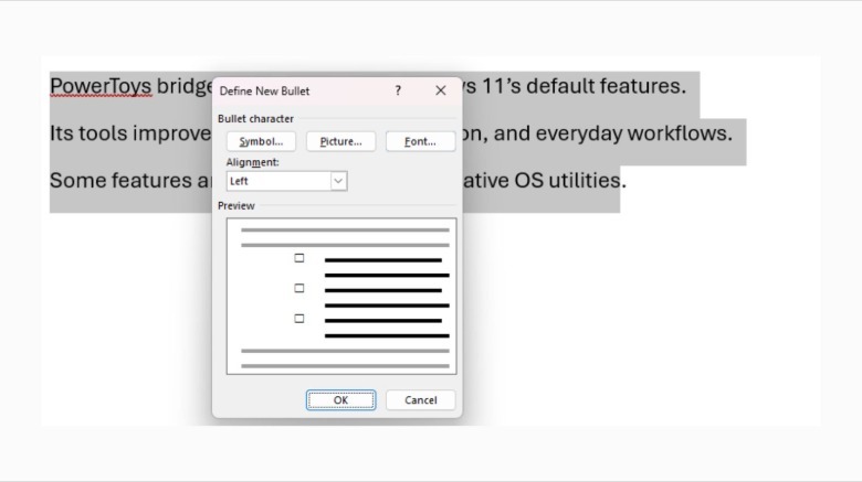 Define new bullet option in Windows