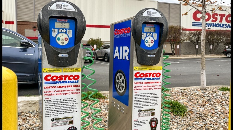 Nitrogen tire inflators located in the parking lot of a Costco warehouse