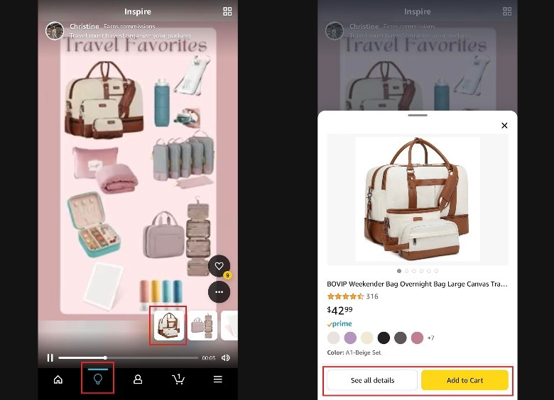 Amazon shopping app inspire tab