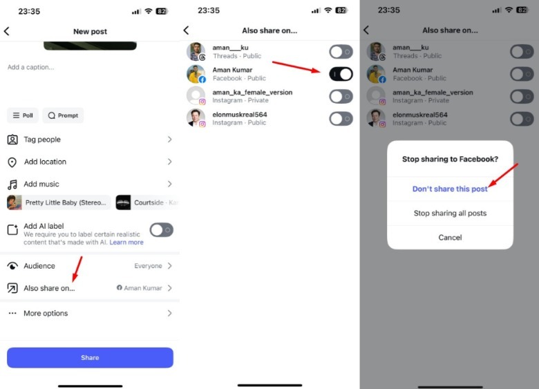 Uploading post on Instagram.
