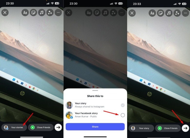 Uploading story on Instagram.