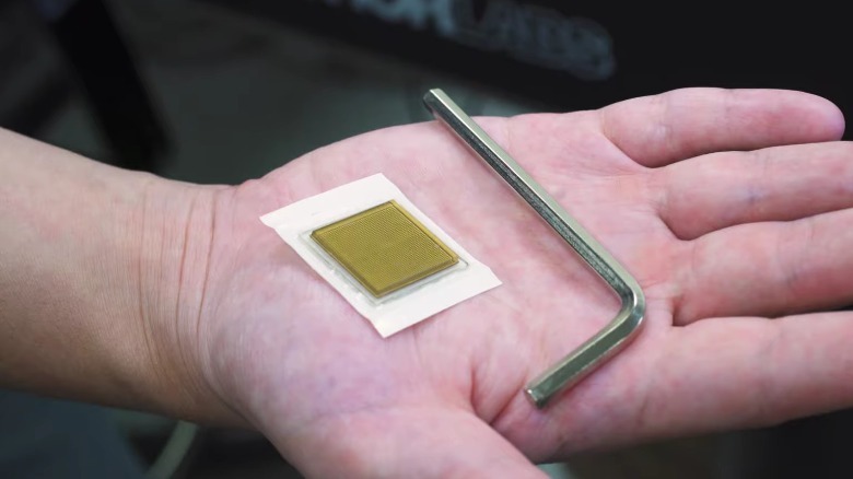 Ultrasonic sticker in the palm of hands.