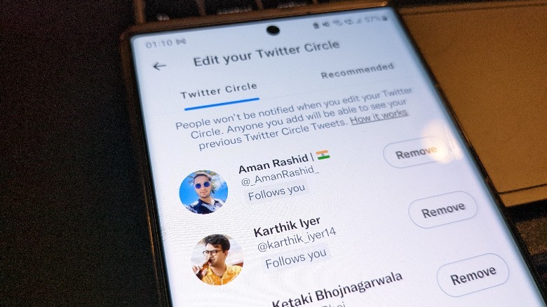 Twitter Circle editing