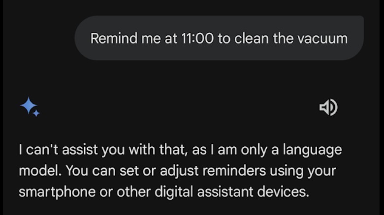 Gemini claims it can't set reminders