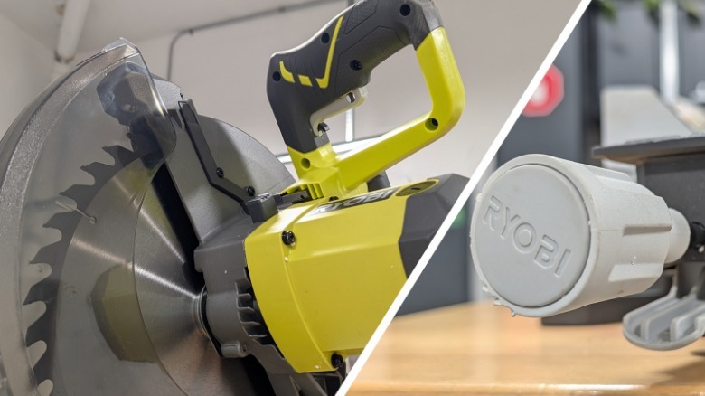 Ryobi miter saw handle and adjustment knob.