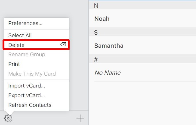Contacts delete option