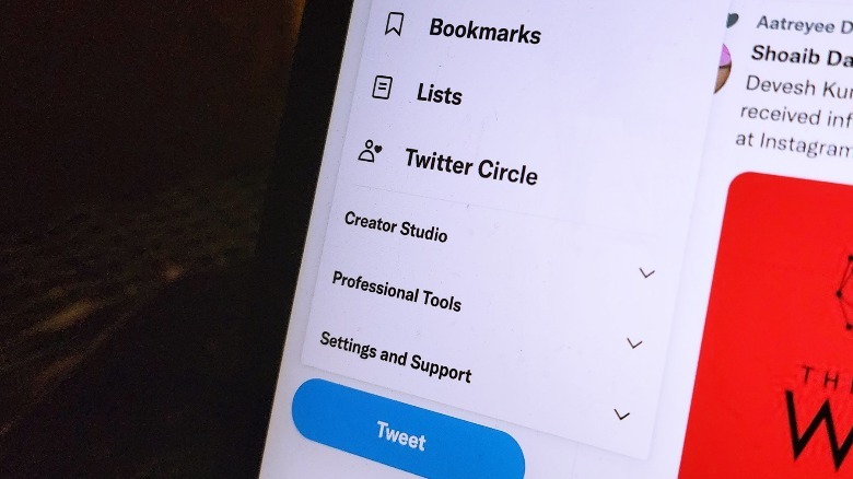 Settings section on Twitter