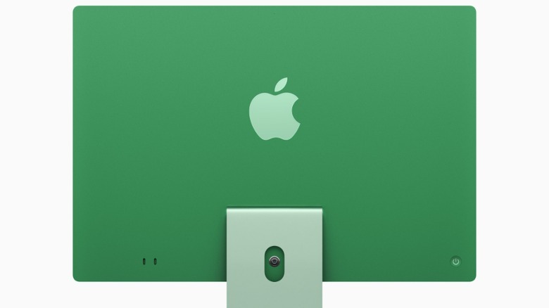Rear view of the 2024 iMac desktop computer in green color